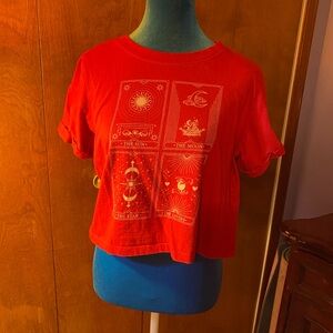 Mystical Red Crop Top with Tarot Design